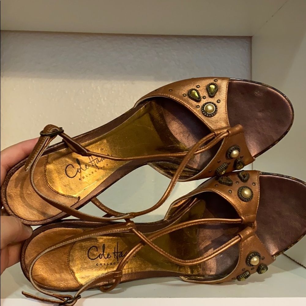 Cole Haan Bronze Wedge Jewel Strappy Sandals - Picture 9 of 16